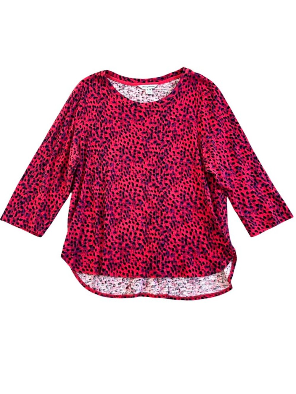Tommy Bahama Women's Sz XL Leopard Print 3/4 Sleeve High-Low Cotton Top
